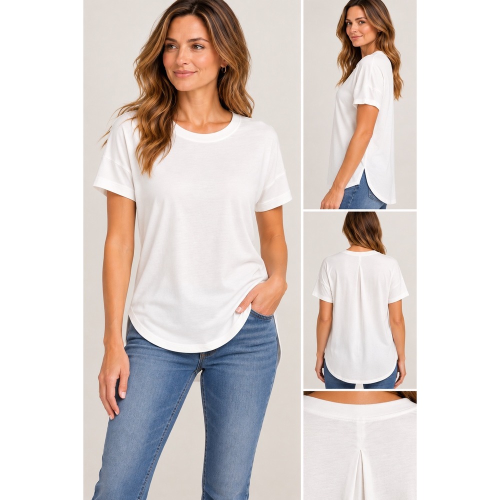 Athleta With Ease Top White Oversized Short Sleeve Back Pleat Tee Medium